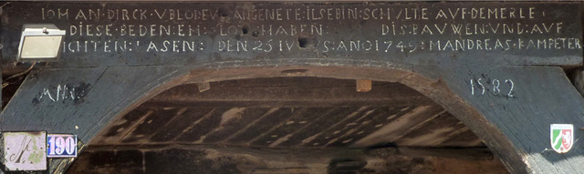 Torbalkeninschrift von 1749 des Hofes Obbelode in der Senne